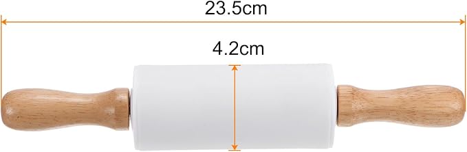 HARFINGTON 2pcs Silicone Rolling Pins for Baking 9.25 Inch Non-Stick Silicone Surface Wooden Handle Rolling Pin Small Roller Playdough Rolling Pins for Fondant Kitchen Dough Pizza, White