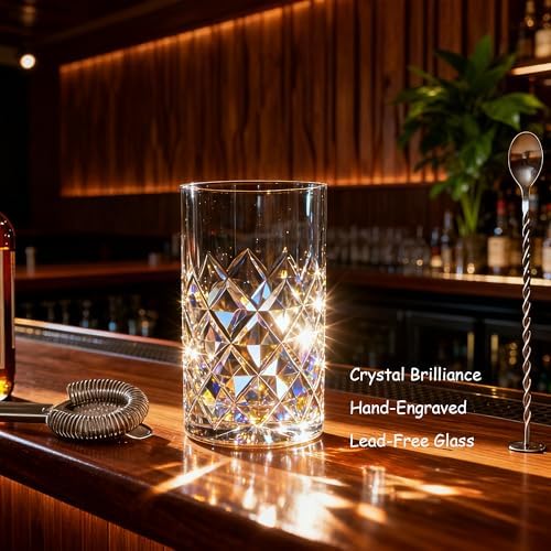 Professional 24 Oz Cocktail Mixing Glass Set - Thick Bottom Crystal Clear Bar Tools with Strainer, Jigger (15/30ml), Spoon & Recipe Guide