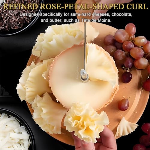 Girolle Cheese Curler, Wooden Cheese Shaver Wheel for Tete de Moine Cheese Flower Cutter, Kitchen & Home Roll Slicer Gadget (O-Shape Base)