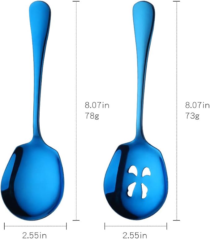 Meisha Serving Spoons Set, 3 Serving Spoons and 3 Slotted Serving Spoons, Blue Stainless Steel Serving Utensils for Buffet Can Banquet Cooking Kitchen - Mirror Polished