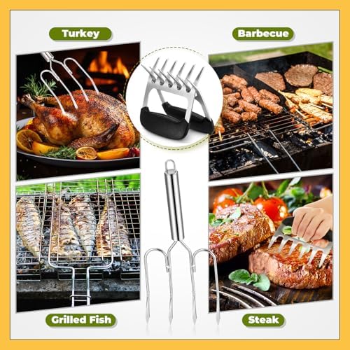 Sieral 4 Pcs Turkey Lifter Forks Meat Shredder Claws Fork Stainless Steel Turkey Fork Set Roaster Forks Meat Shredder Claws for Shredding Pulled Pork Roasted for Thanksgiving