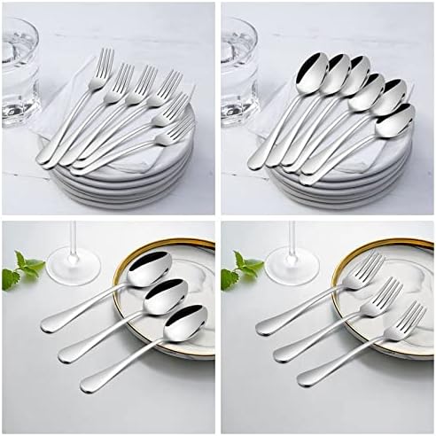 HaWare 24-piece Forks and Spoons (8 Inches) Silverware Set, 18/0 Stainless Steel Serving Flatware Cutlery for Home, Kitchen and Restaurant, Mirror Polished, Dishwasher Safe
