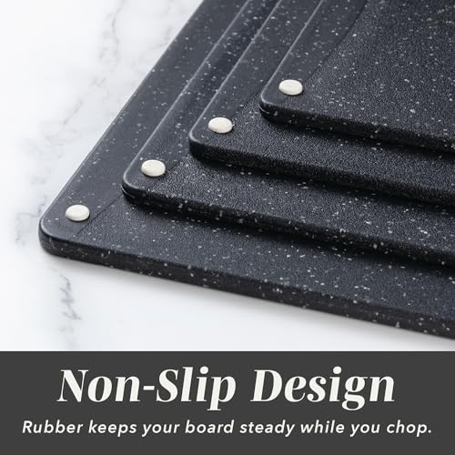 COOK WITH COLOR Non-Slip Cutting Board Set – Kitchen Essentials with Easy Grip Handle for Meat, Veggies, and Fruits, 4 Cutting Boards, Black