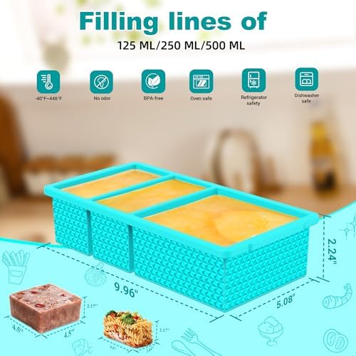 3 Pack - Silicone Freezer Trays with Lid, 1-Cup & 2 Cup Freezer Molds, Silicone Food Storage Containers for Meal Prep, Freezing Soup Sauce, Broth Leftovers