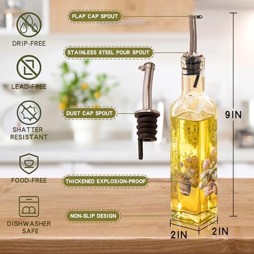 Olive Oil Dispenser 2 Pack 9oz, Drip-Free Stainless Steel Spout