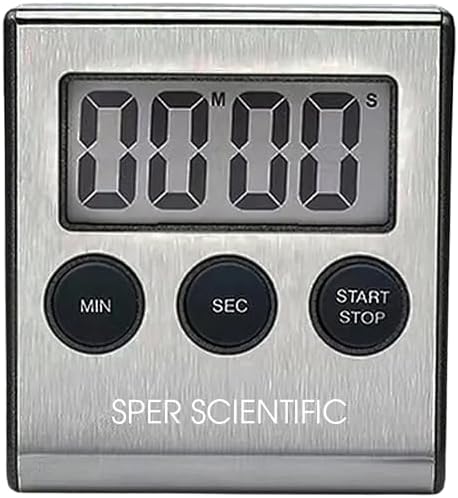 Sper Scientific Stainless Steel Digital Lab + Kitchen Timer 810028A – Compact Design Timer with Large Display & Loud Alarm - for Cooking, Baking, Labs, Workouts & More