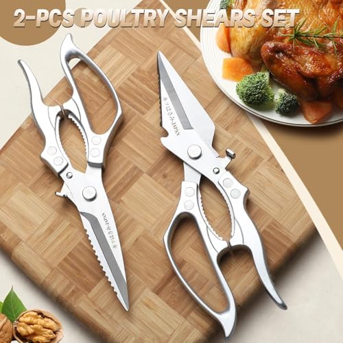 Freelander Poultry Shears Set Silver, All Purpose Heavy Duty Kitchen Shears