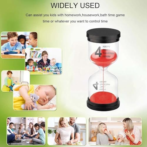 SuLiao Hourglass 4 Minute Sand Timer, Red Sand Clock, Plastic SandWatch Five Min, Small Reloj De Arena 4 Minutos, Colorful Hour Glass Sandglass, Games, Classroom, Kitchen, Decoration