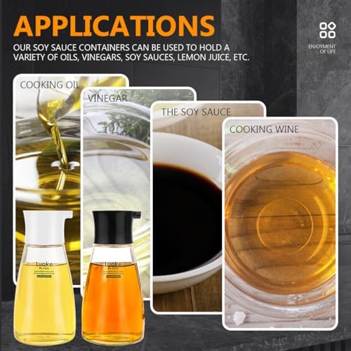 2Pcs Glass Soy Sauce Dispenser Leakproof Vinegar Dispenser Clear Bottles Glass Container Oil Dispensing Seasoning Bottle Vinegar with Lid for Kitchen Cooking Barbecue（Black&White）