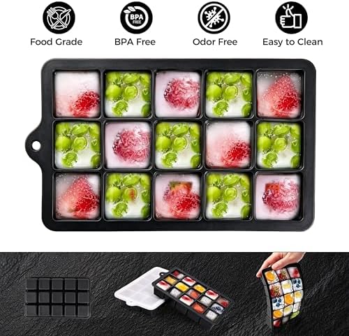 Silicone Ice Cube Trays with Lids(2Pack, Black)