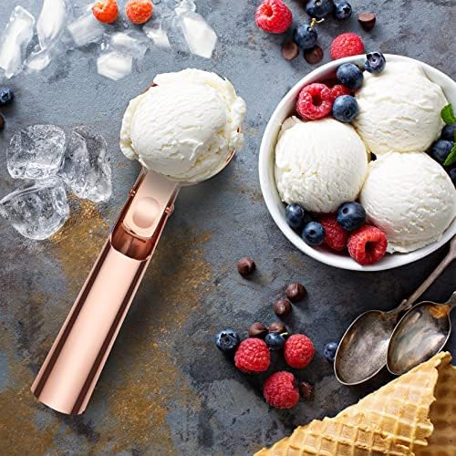 Premium Large Ice Cream Scoop with Trigger Ice Cream Scooper Stainless Steel, Heavy Duty Metal Icecream Scoop Spoon Dishwasher Safe, Perfect for Frozen Yogurt, Gelato, Sundae, Large Rose Gold