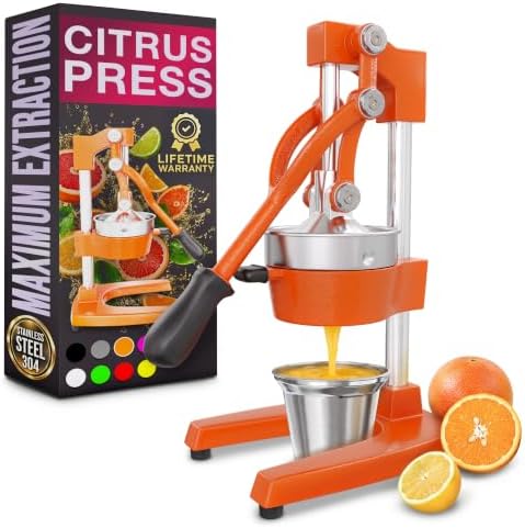 Cast Iron Juicer Hand Press, Heavy-Duty Squeezer (Orange)