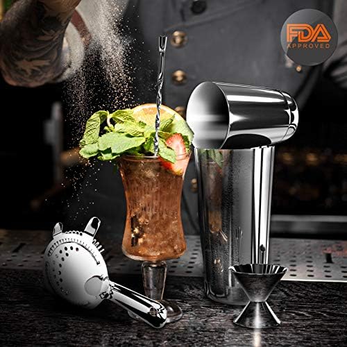 NutriChef Mixology Bartender Cocktail Shaker Set - Includes 15 & 30 oz Stainless Steel Shakers, 6 Bottle Pourers & More | Essential Martini Making Kit | Drink Mixing Set | 15 Piece Cocktail Bar Set