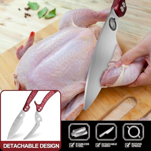 Kitchen Scissors, Poultry Shears Heavy Duty, Heavy Duty Poultry Shears, Stainless Steel Kitchen Scissors for Turkey, Chicken, Thanksgiving, Christmas Day(Red)