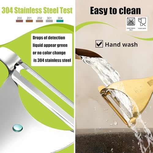 Potato Peelers,Premium 304 Stainless Steel Vegetable Peeler Set, Rosewood Handle For Kitchen, I and Y-shaped Peelers for Fruit Veggie Potatoes Carrot Cucumber，Ultra Sharp Rotary Blade(2-Piece)