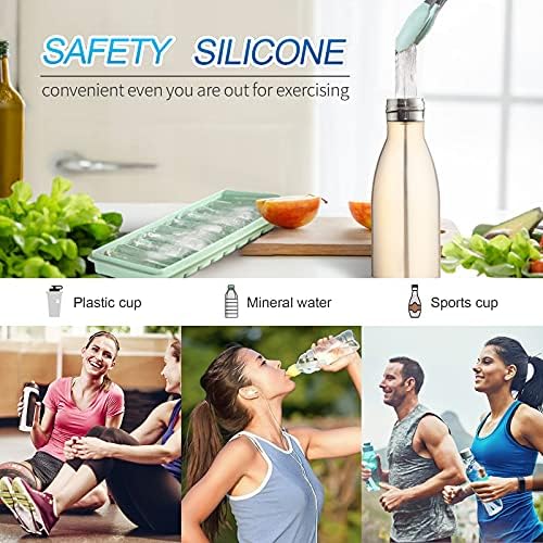 LessMo 2 PCS Ice Cube Tray, Long Ice Stick Tray Silicone with Lid, Rectangular Narrow Stick, Reusable, Flexible, Easy Release, for Small Mouth Sport Bottles, Juice Bottles, Cocktail Parties, Green