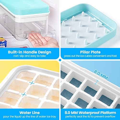 PHINOX 1" Ice Cube Tray with Lid and Bin, Easy Release 96 Cubes for Freezer