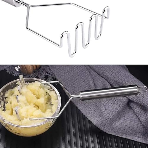 Potato Masher, Premium Stainless Steel Heavy Duty Metal Potato Ricer With Mirror Polish, Masher Kitchen Tool for Avocado, Potatoes, Beans, Meat, Vegetables and Dishwasher Safe.