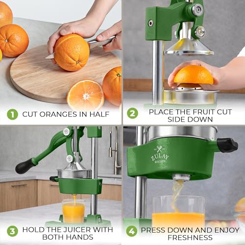 Zulay Kitchen Cast Iron Juicer - Heavy Duty Orange Juicer with Detachable Strainers for Easy Cleaning, Citrus Press for Citrus Fruits, Perfect for Bartenders, Juice Lovers & Health Enthusiasts