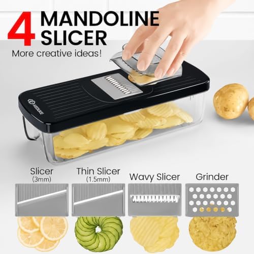 KEOUKE 8-in-1 Vegetable Chopper Mandoline Slicer with Container Hand Guard