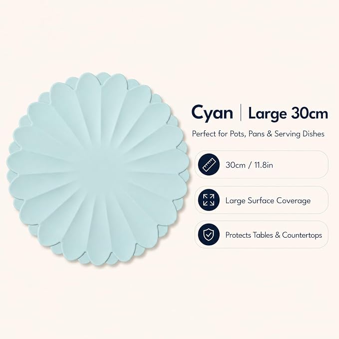 Heat-Resistant Silicone Trivet Mats, Non-Slip Hot Plate Holder for Kitchen Countertops & Dining Table, Reusable Pot Holder Pad with Secure Grip, Dishwasher Safe (Sea Sky Blue, Diameter: 30cm/11.81")