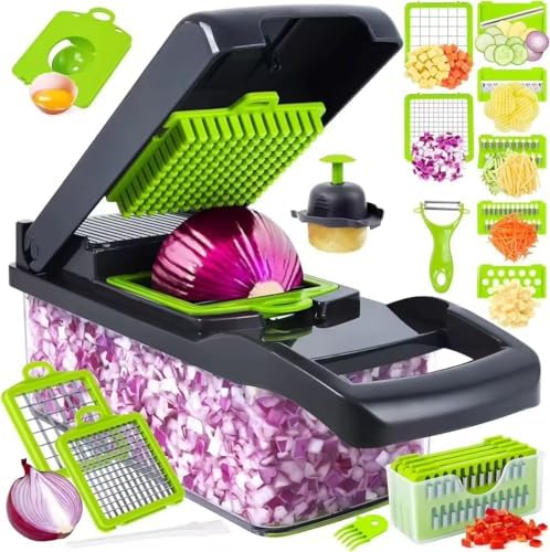 16-in-1 Vegetable Chopper & Slicer - Multifunctional Kitchen Food Cutter for Onion, Salad, Fruit with Adjustable Dicer and Storage Container