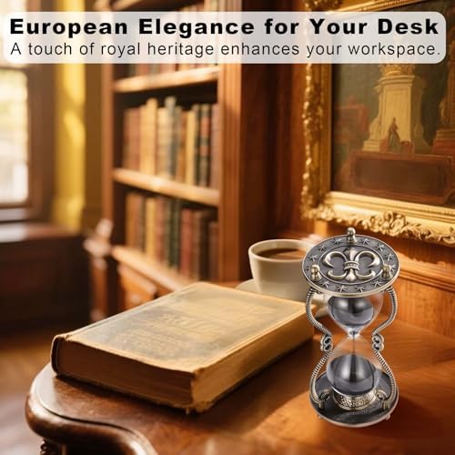 CNCJ Hourglass Timer Sand Clock 60 Minute: Nautical Emblem Brass Black Sand Watch 60 Min, Fleur de LYS Large Reloj De Arena 1 Hora, Anchor Çrown One Hour Sandglass for Gifts, Home, Desktop Decoration