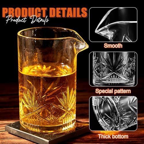 Dandat 4 Pcs 24 oz Cocktail Mixing Glass Crystal Stirring Glass for Cocktail Whiskey Mixing Glasses Bartender Pitcher for Bar Party Bartender Home Whiskey Drinking Shaker Accessory