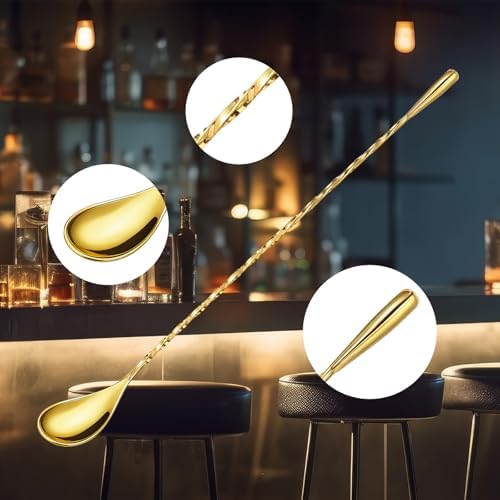 Boao 4 Pcs 12 Inch Stainless Steel Cocktail Spoons, Golden