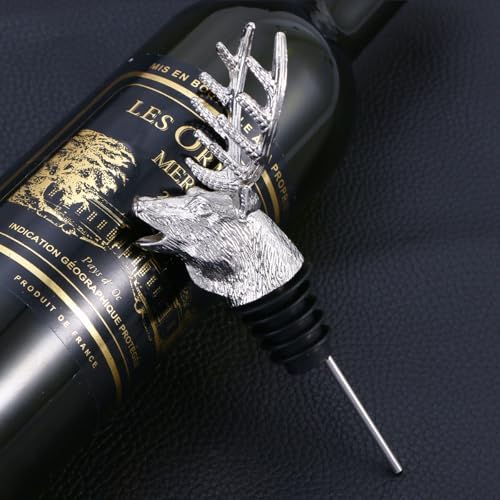 Cabilock 2pcs Christmas Deer Head Wine Pourer, Silicone Wine Aerators Deer Stag Head, Liquor Bottle Decanter Bar Accessories Party Favor for Alcohol Spirits Whiskey