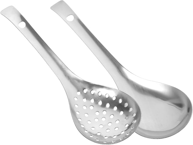 Skimmer Slotted Spoon Stainless Steel Strainer Spoon Skimmer Ladle Skimmer Spoon Set Spider Strainer Colander Metal Slotted Spoon Spider Kitchen Utensil for Cooking Draining Frying