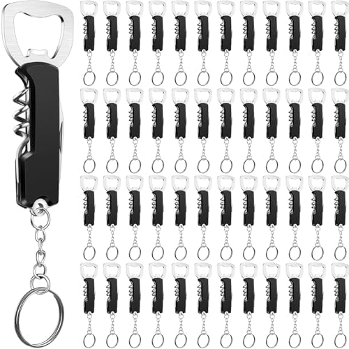 Ziliny 48 Pcs Wine Bottle Opener Keychains Bulk Corkscrew, Black