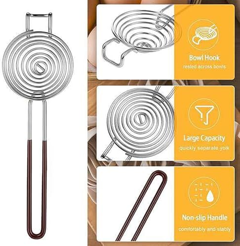 Stainless Steel Egg Separator,Extended Handle Egg Yolk Separator Egg Separator Egg Yolk White Divider Easy Storage for Kitchen Baking Tool