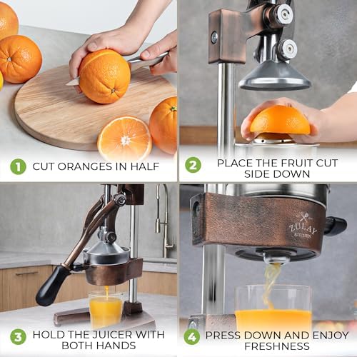 Zulay Kitchen Cast Iron Juicer - Heavy Duty Orange Juicer with Detachable Strainers for Easy Cleaning, Citrus Press for Citrus Fruits, Perfect for Bartenders, Juice Lovers & Health Enthusiasts