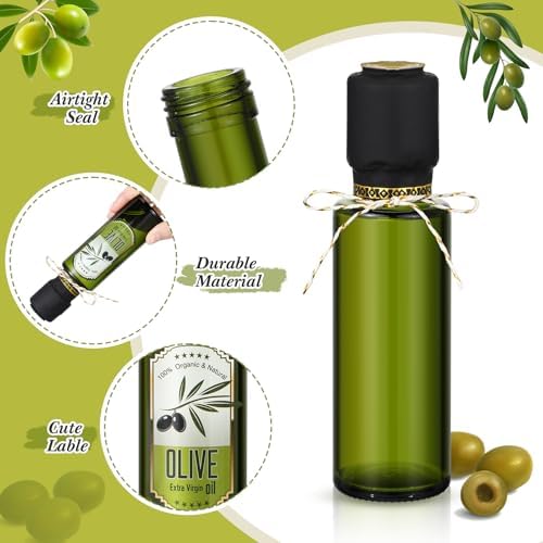 Reallnaive 40 Pc 4oz Mini Olive Oil Bottles Bulk, Olive Pattern, Dark Green