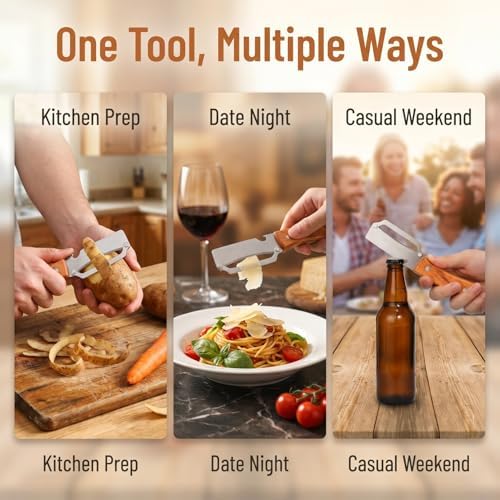 Alipis 4pcs Vegetable Peeler With Bottle Opener, Handheld Fruit Peeler Set For Kitchen - Ergonomic Wood Handle, Stainless Steel Blade For Zucchini, Sugarcane, Cheese, Outdoor Picnic