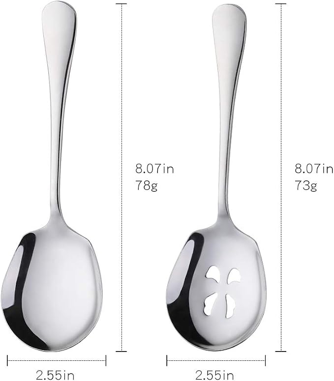 Meisha Serving Spoons Set, 3 Serving Spoons and 3 Slotted Serving Spoons, Silver Stainless Steel Serving Utensils for Buffet Can Banquet Cooking Kitchen - Mirror Polished