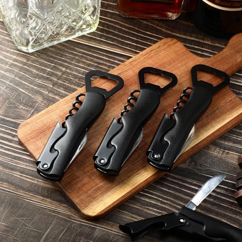 Hushee 24 Pcs Wine Opener Bulk with Foil Cutter Corkscrew Key 3 in 1 Red Bottle Opener Professional Stainless Steel Beer Corkscrew for Beverages Bartenders Summer Party(Black)