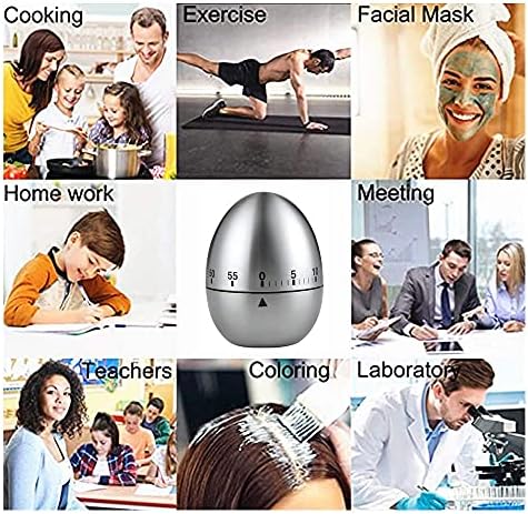 Egg Timer Wind up Kitchen Cooking Timer Reminder Mechanical Reminder Cute Mechanical Rotating Alarm with 60 Minutes for Cooking (Silver)