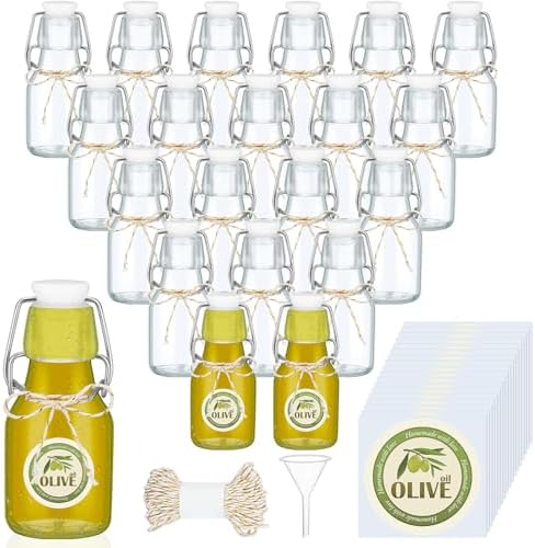 Queekay 20 Pack Mini Swing Top Glass Bottles with Labels