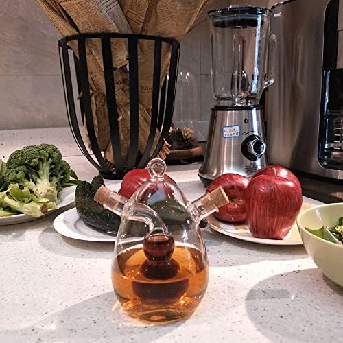 2 in 1 Oil and Vinegar Dispenser Cruet Bottle, Kitchen Supplies Glass Olive Oil and Balsamic Vinegar Cruet Bottle with Cork Stoppers, Hand-blown Glass Jar (Gourd Shape)