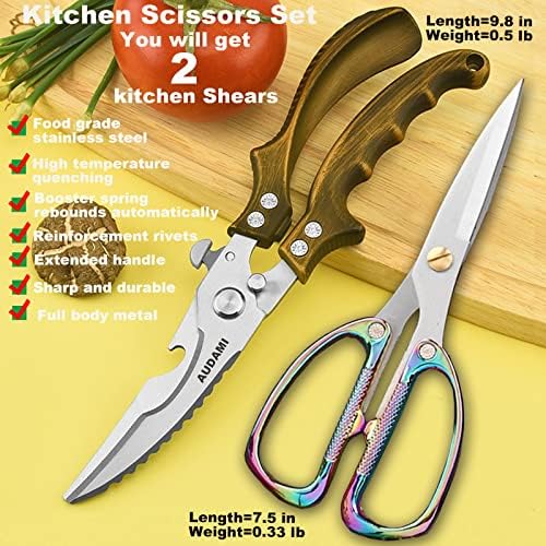 Poultry Shears 2-Pack, Heavy Duty Meat Scissors, Stainless Steel Spring Loaded, Turkey & Chicken Shears, Food Scissors