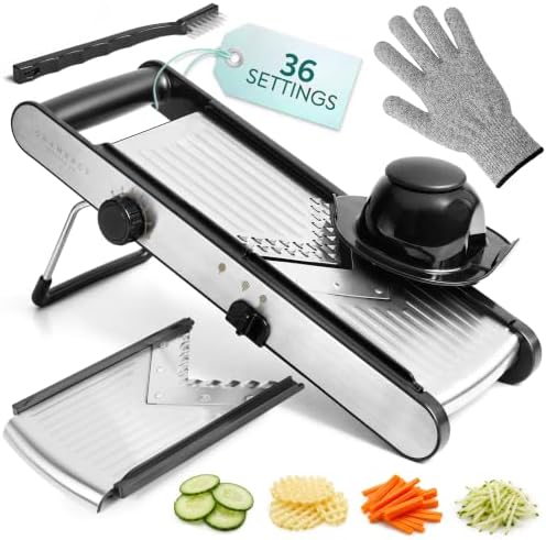 Gramercy Mandoline Slicer for Kitchen, Adjustable V-Blade, 36 Slice Options