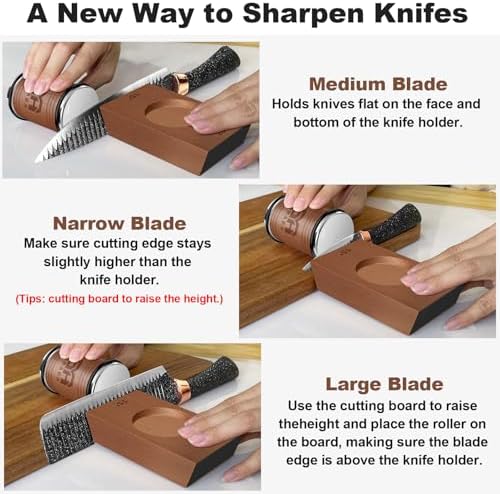 Abardi Rolling Knife Sharpener, Kitchen Tool Gifts for Men (Walnut)