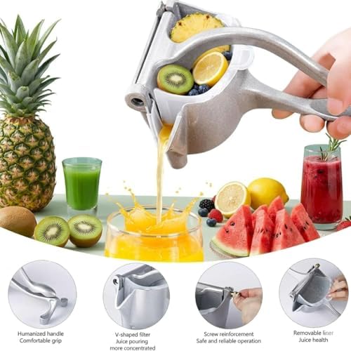 Heavy Duty Manual Juicer Hand Press - Effortless Aluminum Fruit Juice Squeezer for High Yield, Professional Sturdy Hand Juicer for Oranges, Lemons, Limes & Pomegranates, Easy to Clean