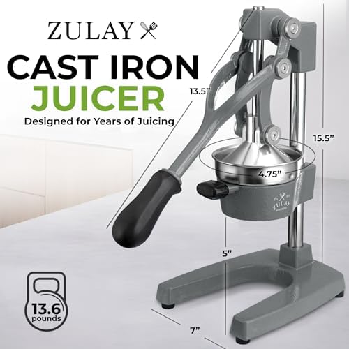 Zulay Kitchen Cast Iron Juicer - Heavy Duty Orange Juicer with Detachable Strainers for Easy Cleaning, Citrus Press for Citrus Fruits, Perfect for Bartenders, Juice Lovers & Health Enthusiasts