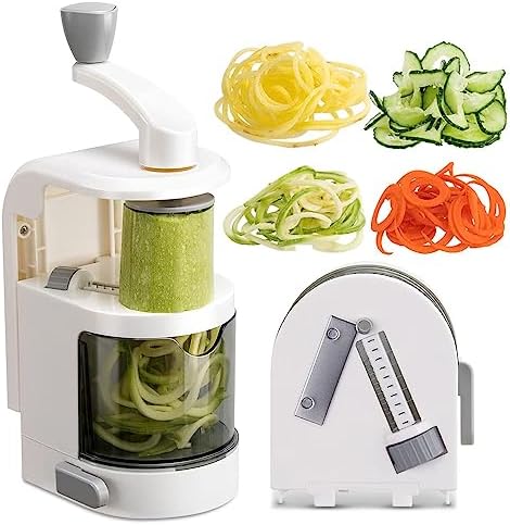 Badelite Vegetable Spiralizer 4-IN-1 Rotating Blade Veggie Spiralizer Zucchini Noodle Maker with Strong Suction Cup Spiral Vegetable Cutter Slicer - White