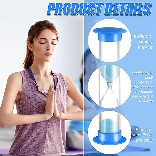 24 Pcs 5 Minute Sand Timer Plastic Hourglass 5 Min Visual Timer Mini Classroom Small Shower Hourglass for Teacher Classroom School Must Haves Supplies Egg Sand Clock Kids Time Management(Blue)