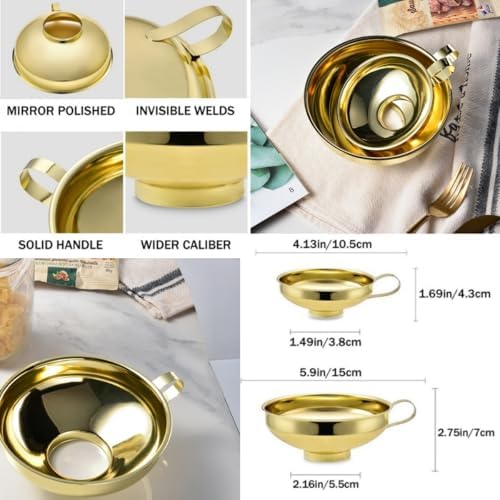 2 Pack Stainless Steel Funnel Set,Wide Mouth Filling Kitchen Funnels for Liquids,Fluids,Spices and Powders,Small+Large,Silver
