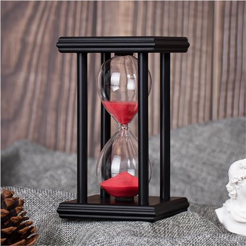 BELLAWARE Hourglass Timer with Red Sand, 15 Minute Wooden Sand Timer